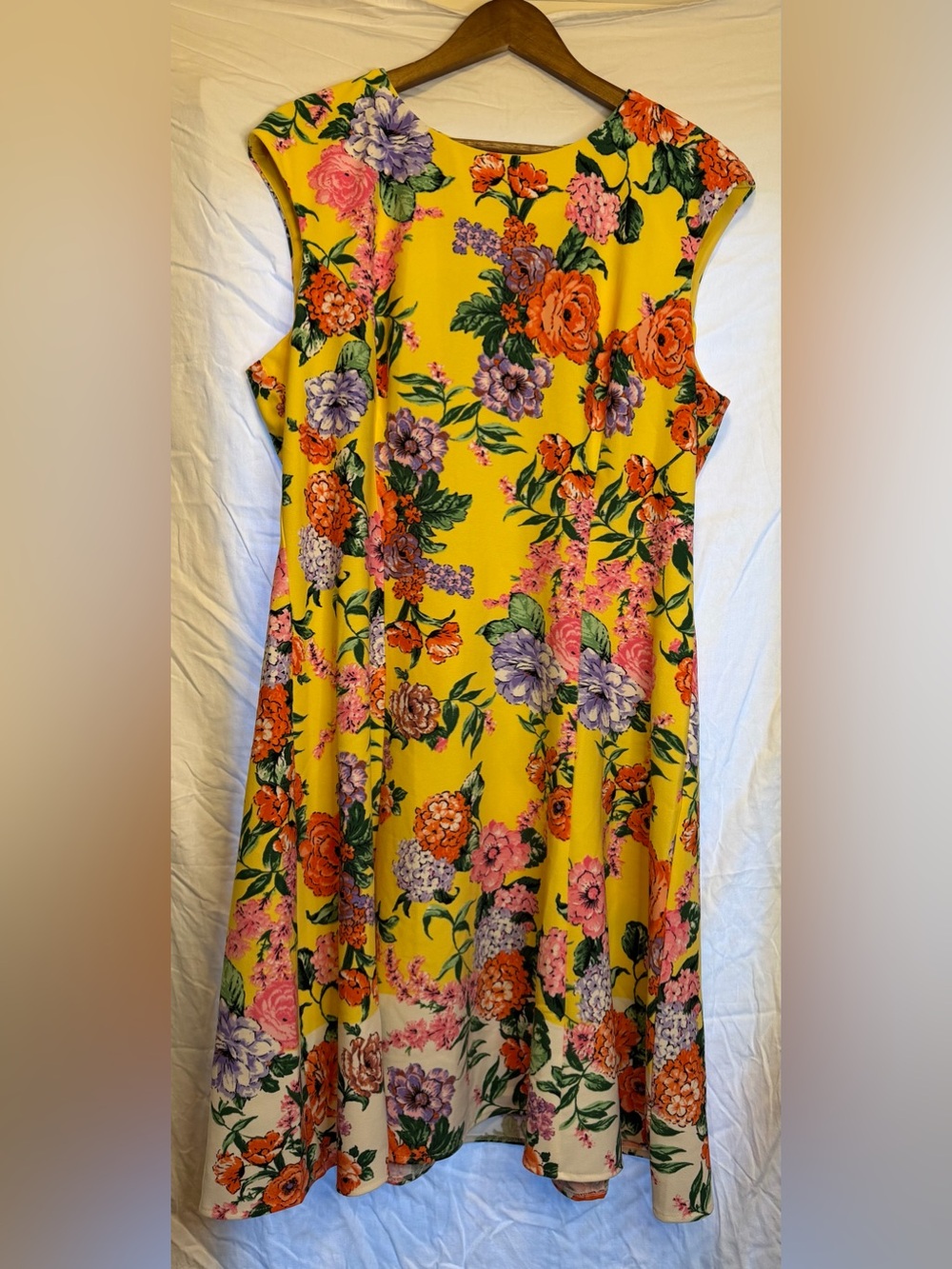 NorthStyle Yellow Floral Dress with Pink, Orange & Purple Blooms